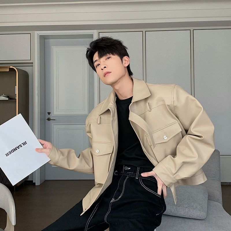 Áo Khoác Da Nam Dáng Ngắn Thời Trang Phong Cách Hàn Quốc