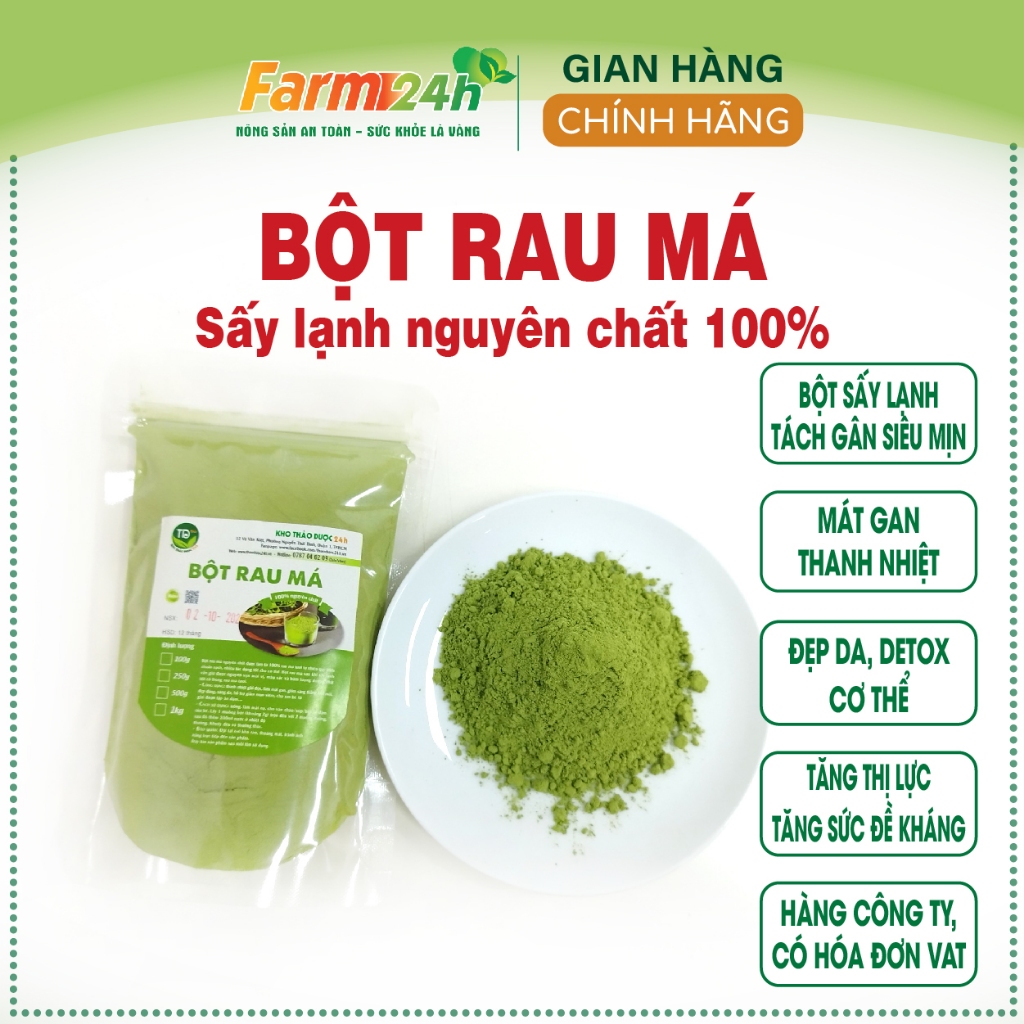 Bột rau má nguyên chất 100%, siêu mịn, làm đẹp da, detox, hỗ trợ tiêu hóa, hàng công ty Farm24h