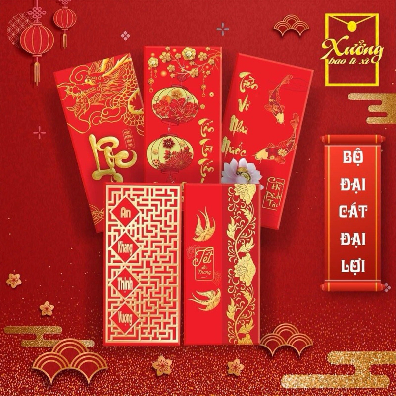 Xấp 10 Bao Lì Xì Đỏ Tết Loại 1 Nhiều Mẫu, Giấy C150 Bóng Đẹp