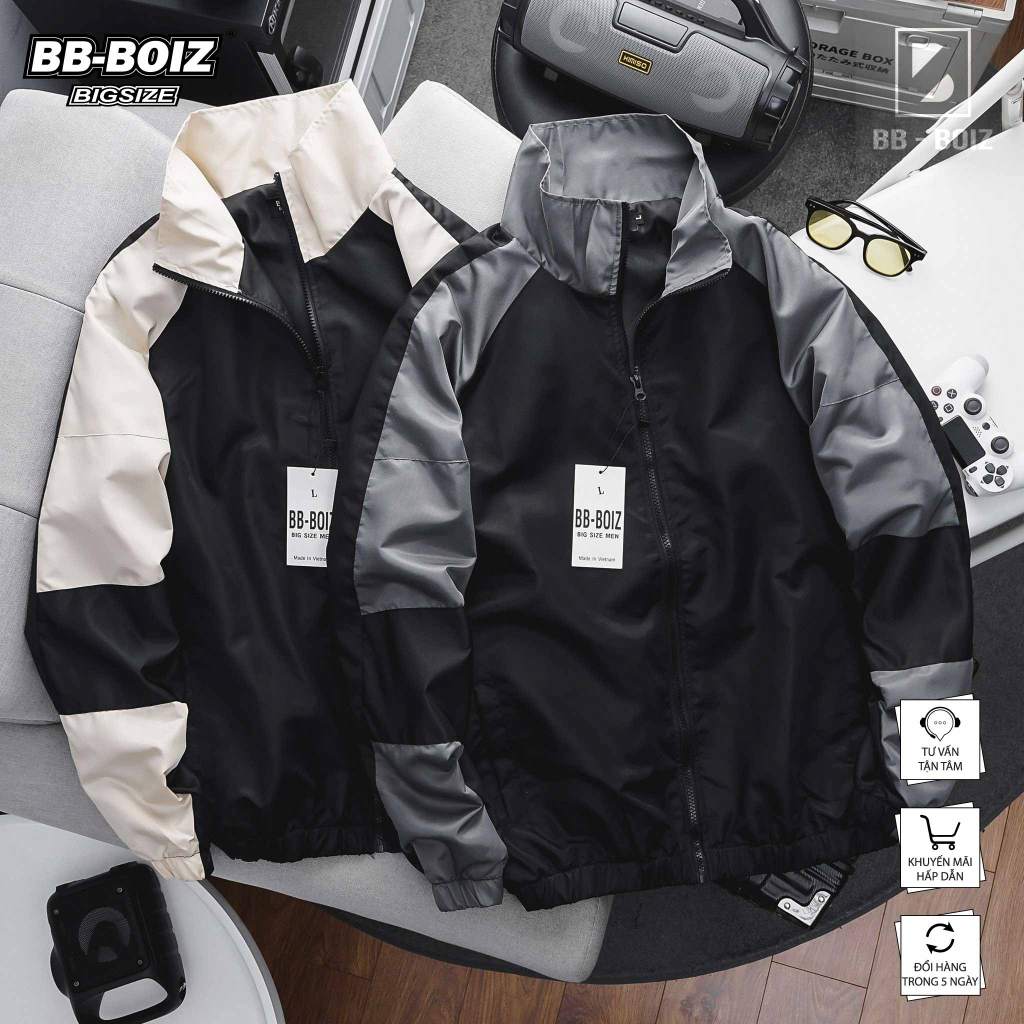 -  Áo Khoác Dù BB - Boiz Cổ Lọ Phối Nam Form Bigsize 80kg - 130kg - Mẫu 2