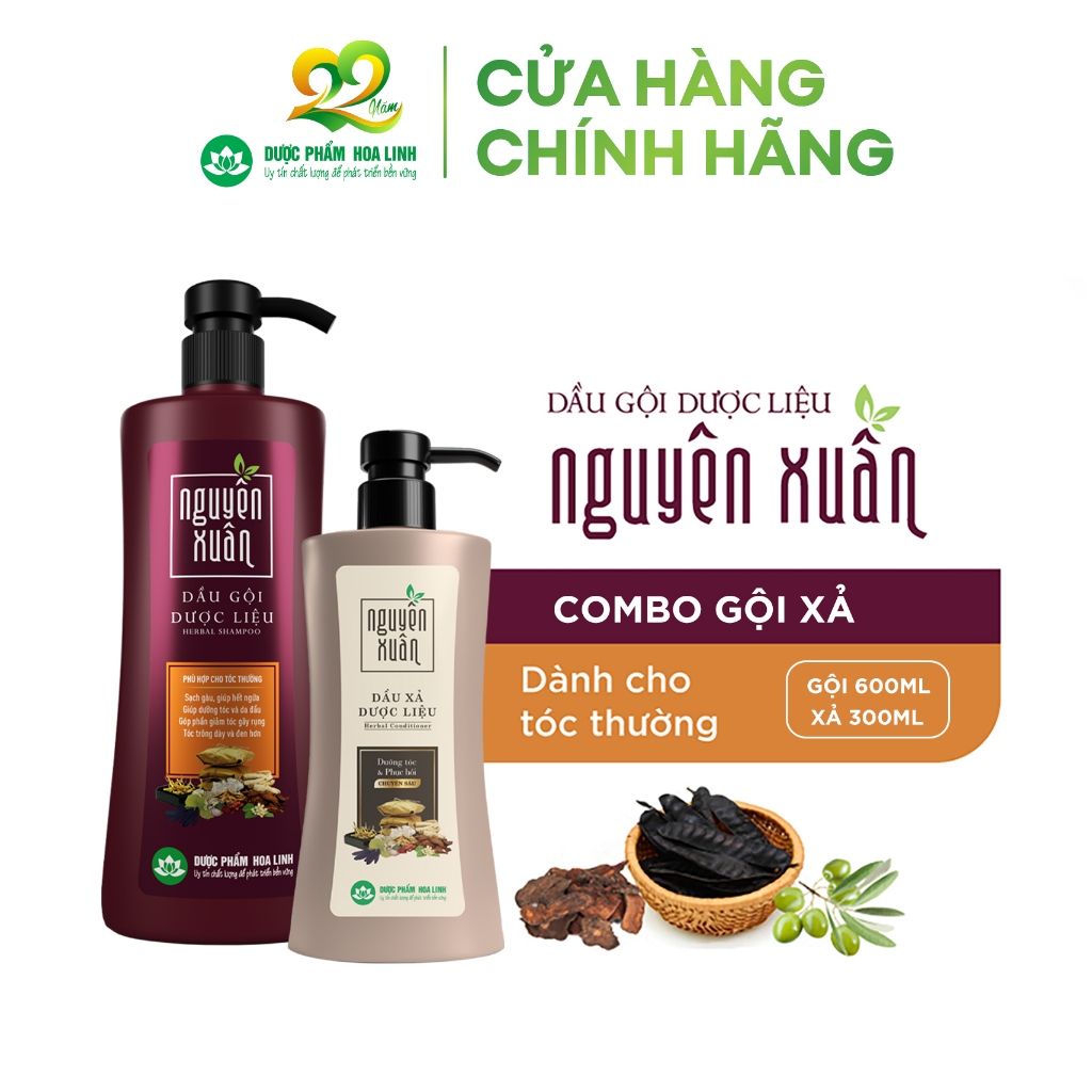 Bộ Dầu gội 600ml và Dầu xả 300ml Nguyên Xuân nâu _ Dành cho tóc thường