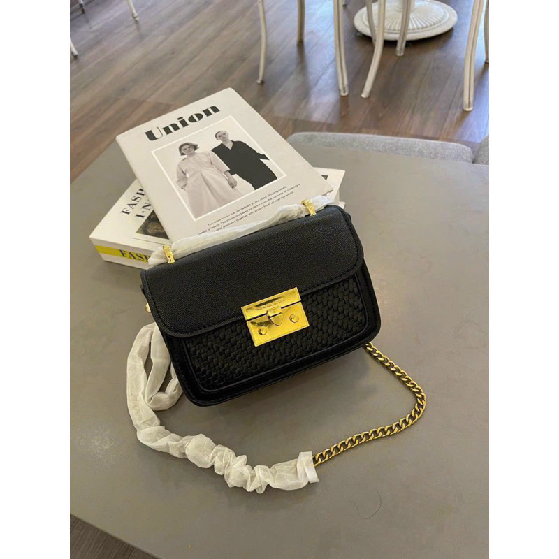 Túi đeo vai đeo chéo nữ khoá bấm vuông đan mây túi xách nữ