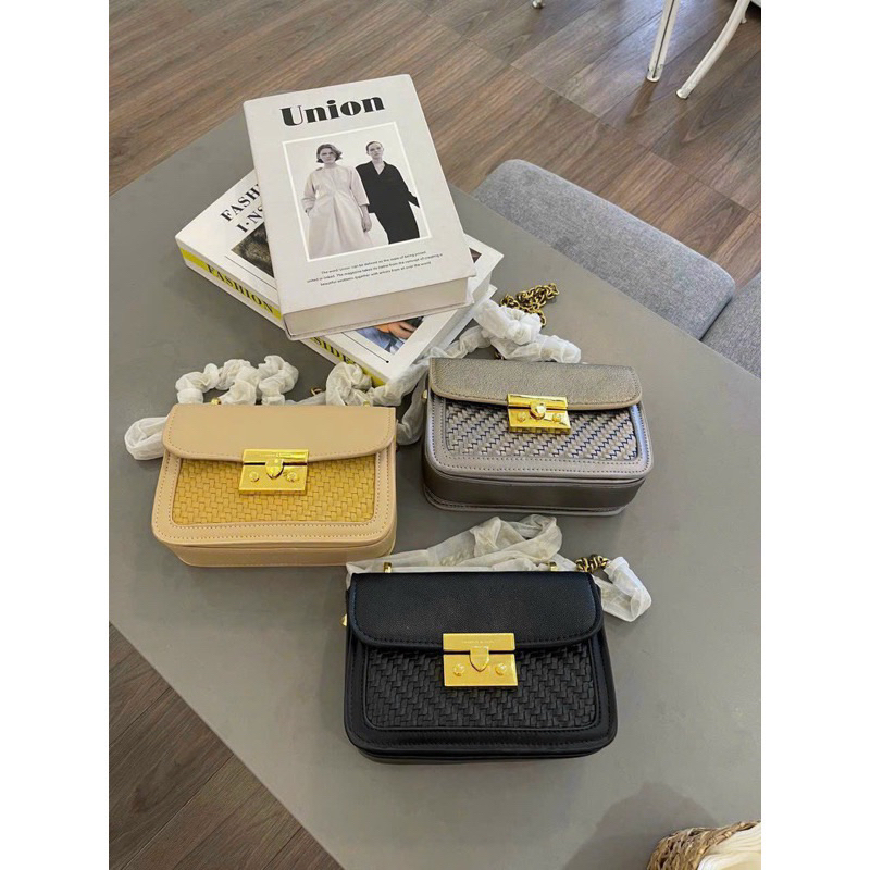 Túi đeo vai đeo chéo nữ khoá bấm vuông đan mây túi xách nữ