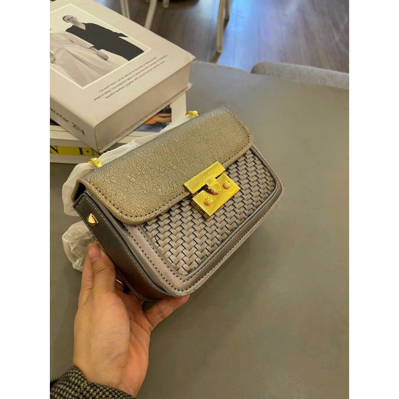 Túi đeo vai đeo chéo nữ khoá bấm vuông đan mây túi xách nữ