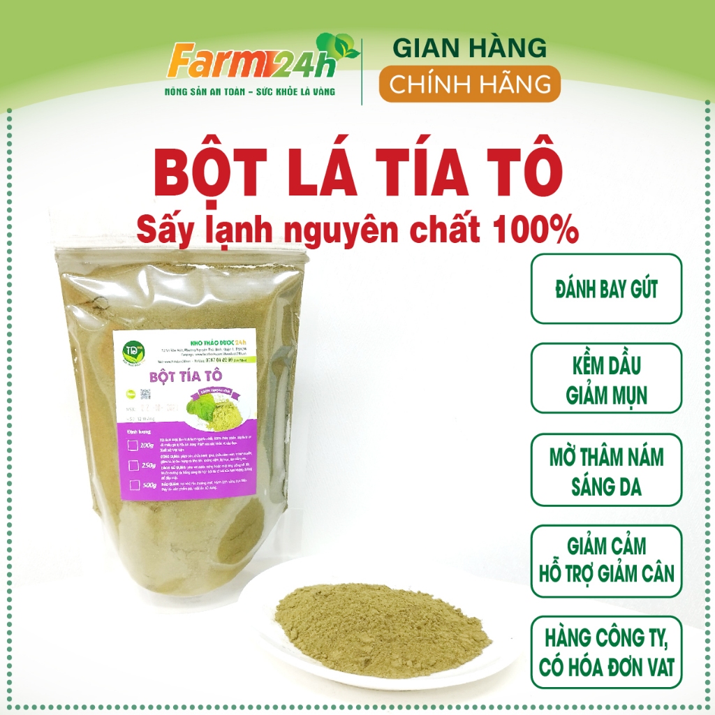 Bột lá tía tô sấy lạnh nguyên chất, đánh bay gout, dưỡng da mịn màng, giải cảm, giảm ho, tốt cho tiêu hóa | Farm 24h
