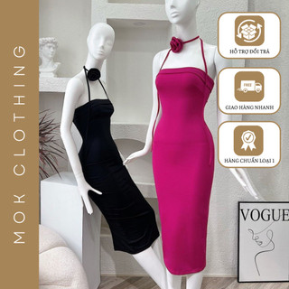 Đầm váy nữ cúp ngực đính hoa cột cổ form dài ôm sát body phong cách hàn quốc siêu tôn dáng, sang chảnh diện đi chơi