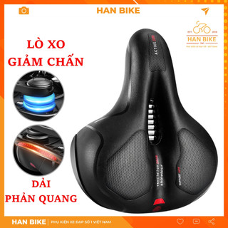 Yên xe đạp thể thao siêu êm lò xo giảm chấn có dải phản quang sau yên, đệm yên 5cm có lỗ thoáng khí tiện lợi chính hãng