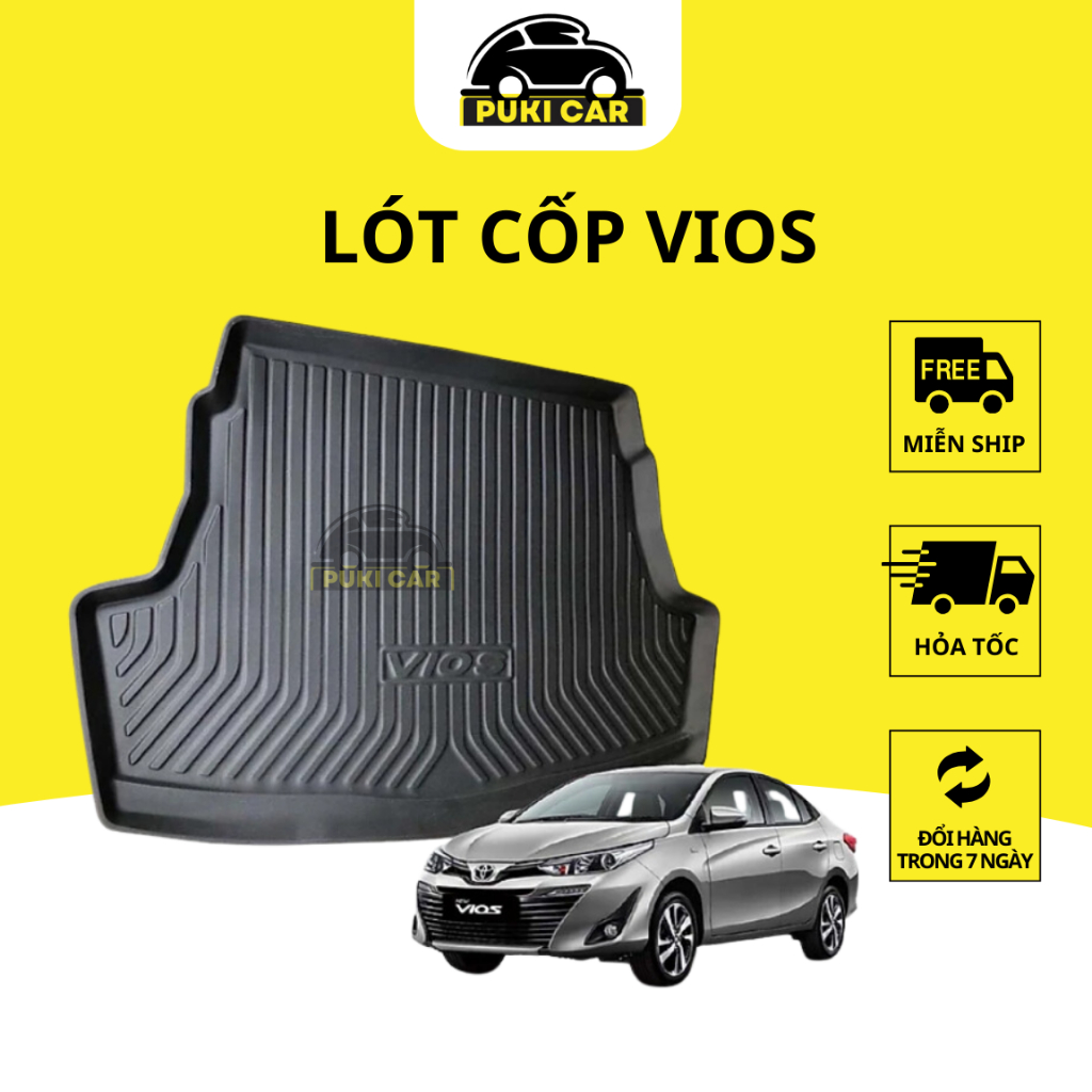 Lót cốp xe VIOS 2007-2023 chính hãng PUKICAR chất liệu nhựa dẻo cao cấp không mùi dễ vệ sinh lau rửa LC-TO001