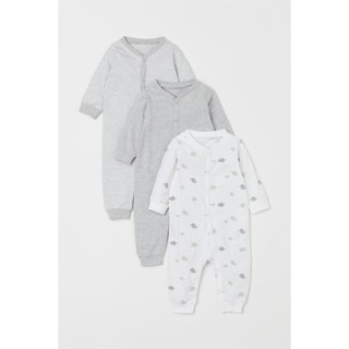 Set 3 bộ sleepsuit xám PJM voi 6-9m HM H&M_hàng chính hãng authentic