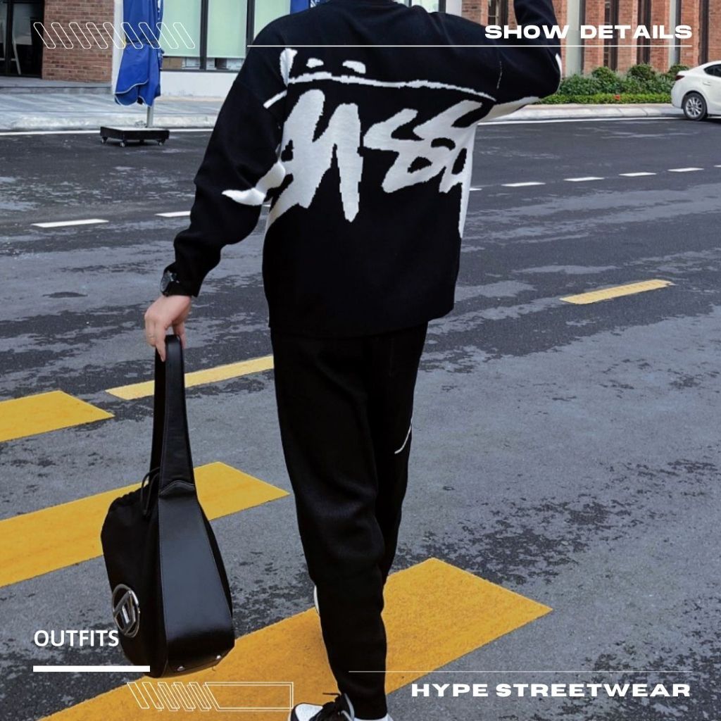 Áo Sweater Stussy Stock Logo Đen/Hồng vải len bản cao cấp | HYPE STREETWEAR .