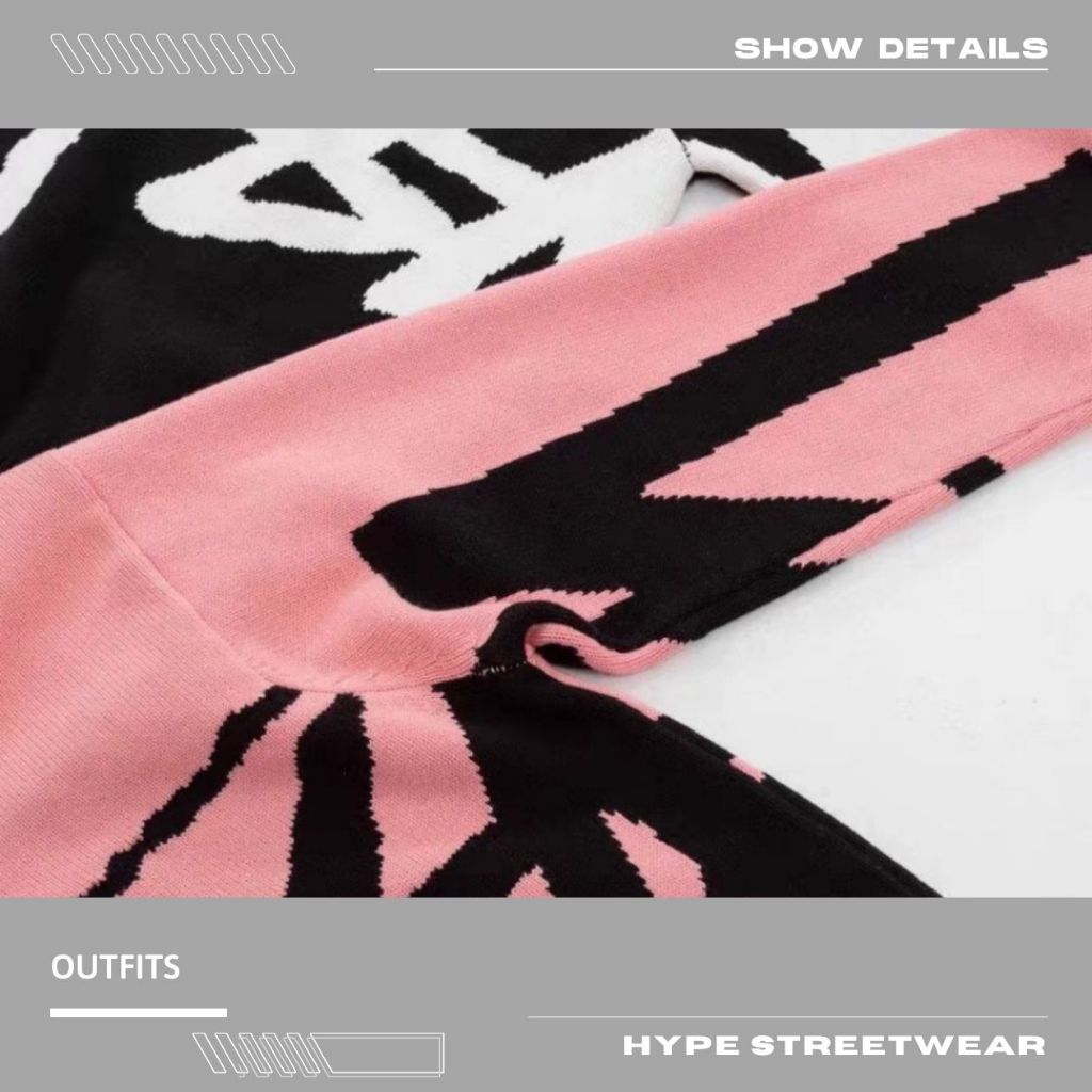 Áo Sweater Stussy Stock Logo Đen/Hồng vải len bản cao cấp | HYPE STREETWEAR .