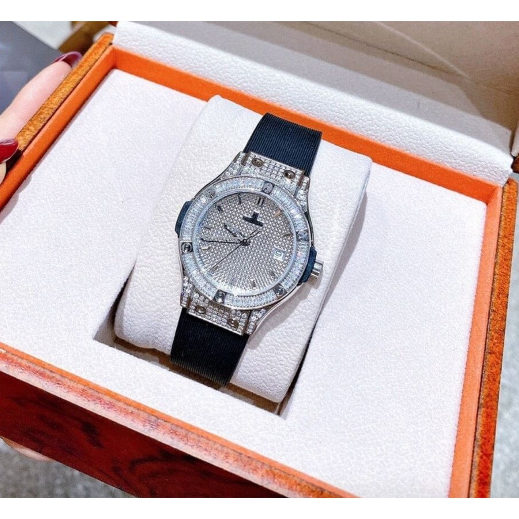 Đồng Hồ Nữ HuIlot Đen Full Đá Cao Cấp Sang Chảnh Case 34mm Máy Pin Nhật Xịn Bảo Hành 12 Tháng