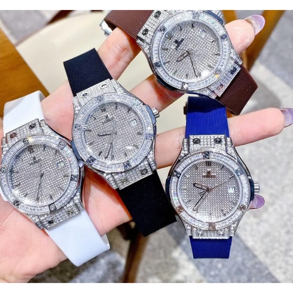 Đồng Hồ Nữ HuIlot Đen Full Đá Cao Cấp Sang Chảnh Case 34mm Máy Pin Nhật Xịn Bảo Hành 12 Tháng