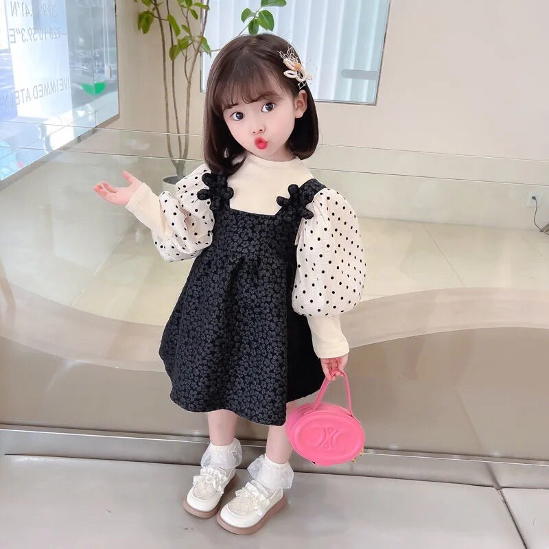 Đầm váy giả yếm gấm hàng QCCC cho bé