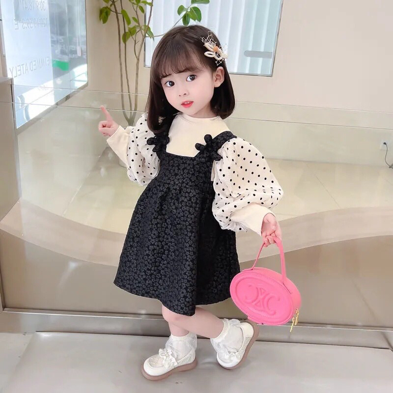 Đầm váy giả yếm gấm hàng QCCC cho bé