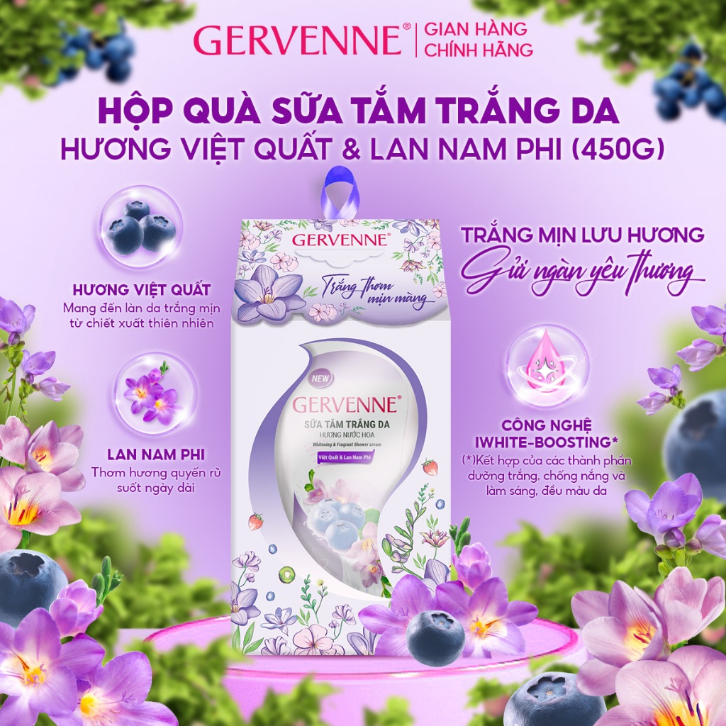 [HỘP QUÀ MỪNG 20/11] Hộp quà sữa tắm trắng da hương nước hoa Gervenne 450g