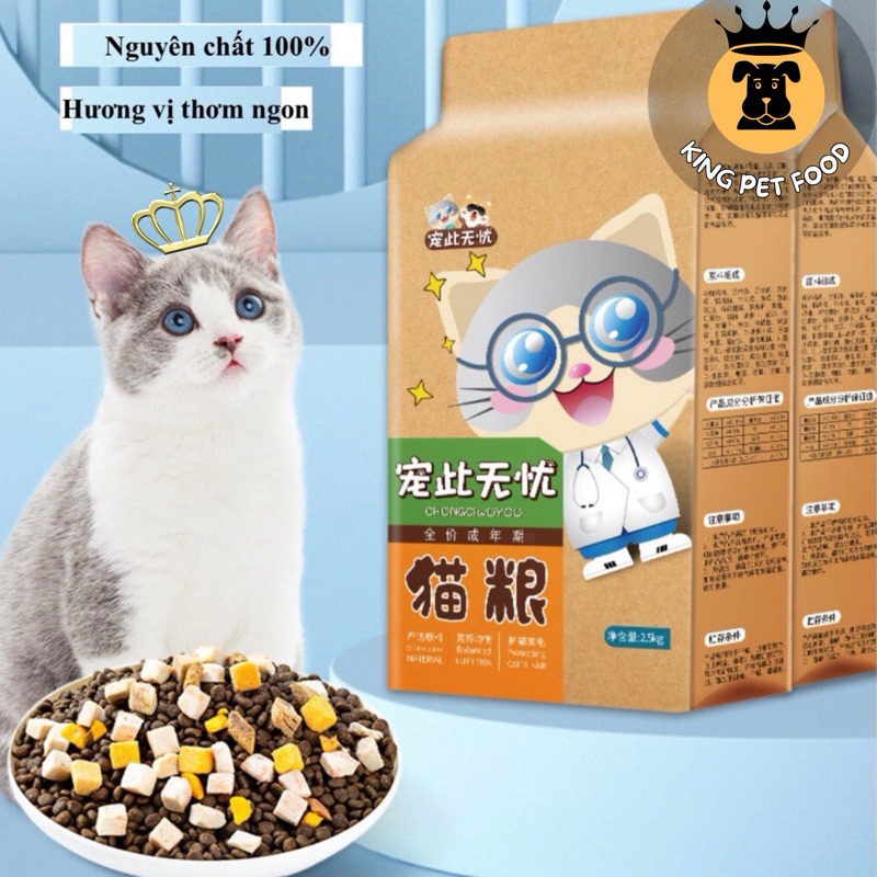 Hạt cho mèo, mix nhiều topping 2.5kg zin