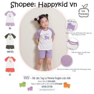 Bộ cộc tay cho bé trai, bé gái la pomme raglan cún nhỏ 12032