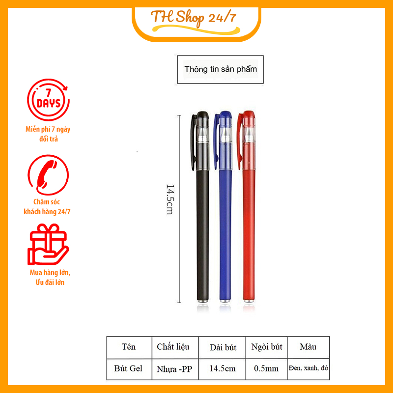Bút bi mực gel văn phòng, bút cho học sinh, sinh viên các màu đen, xanh, đỏ mau khô, tiện lợi