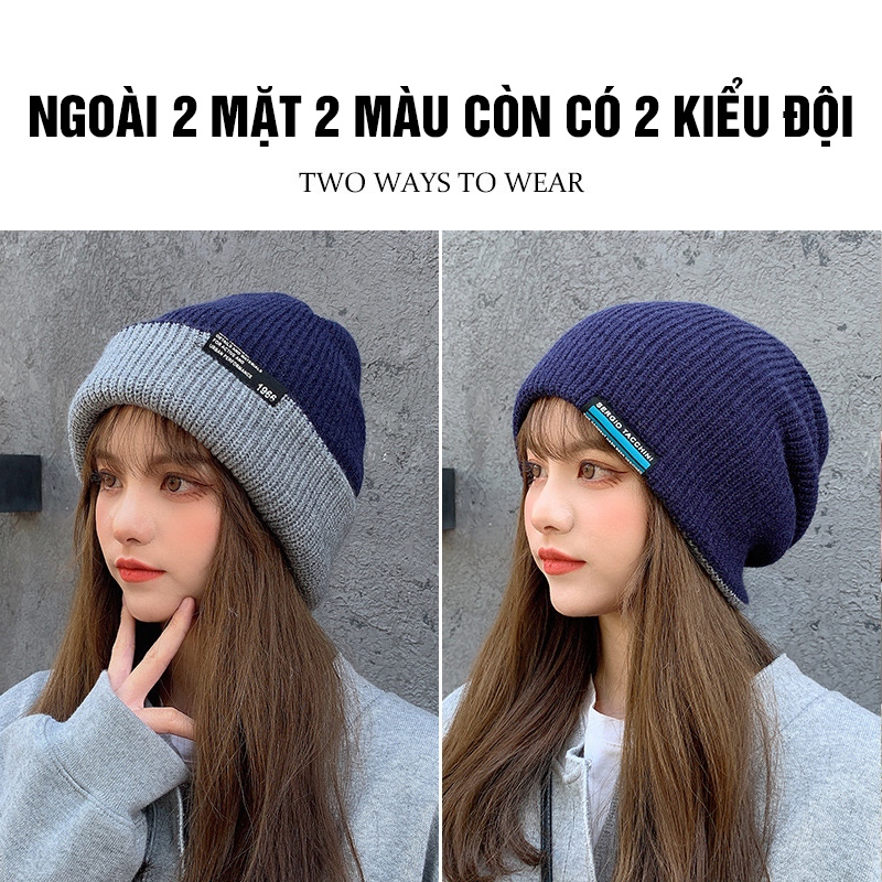 Mũ Len Nam Nữ 2 Mặt 2 Phong Cách Đội Chất Len Dày Xịn Sò P2415