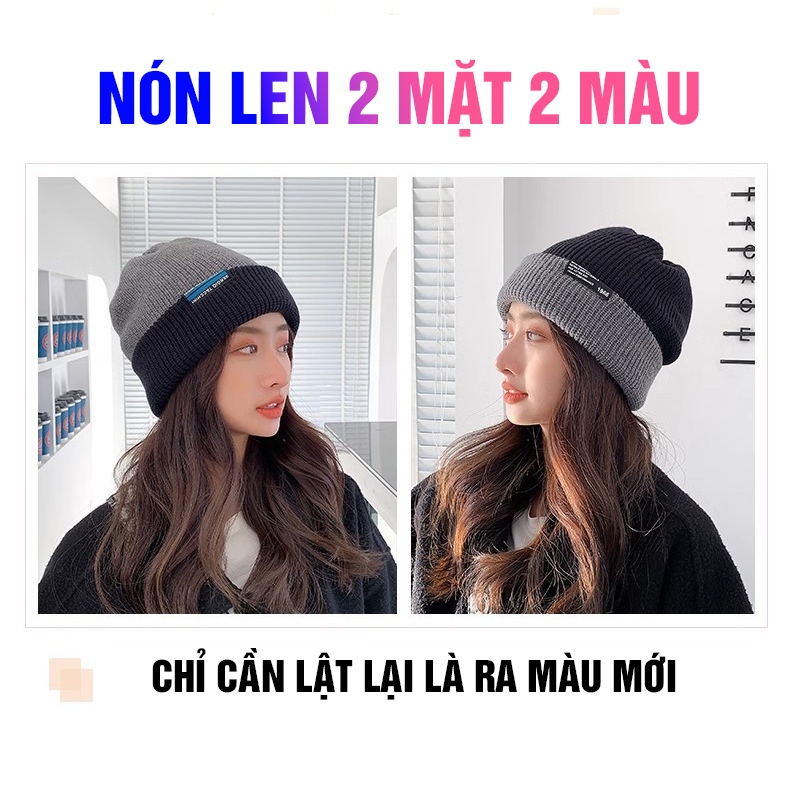 Mũ Len Nam Nữ 2 Mặt 2 Phong Cách Đội Chất Len Dày Xịn Sò P2415