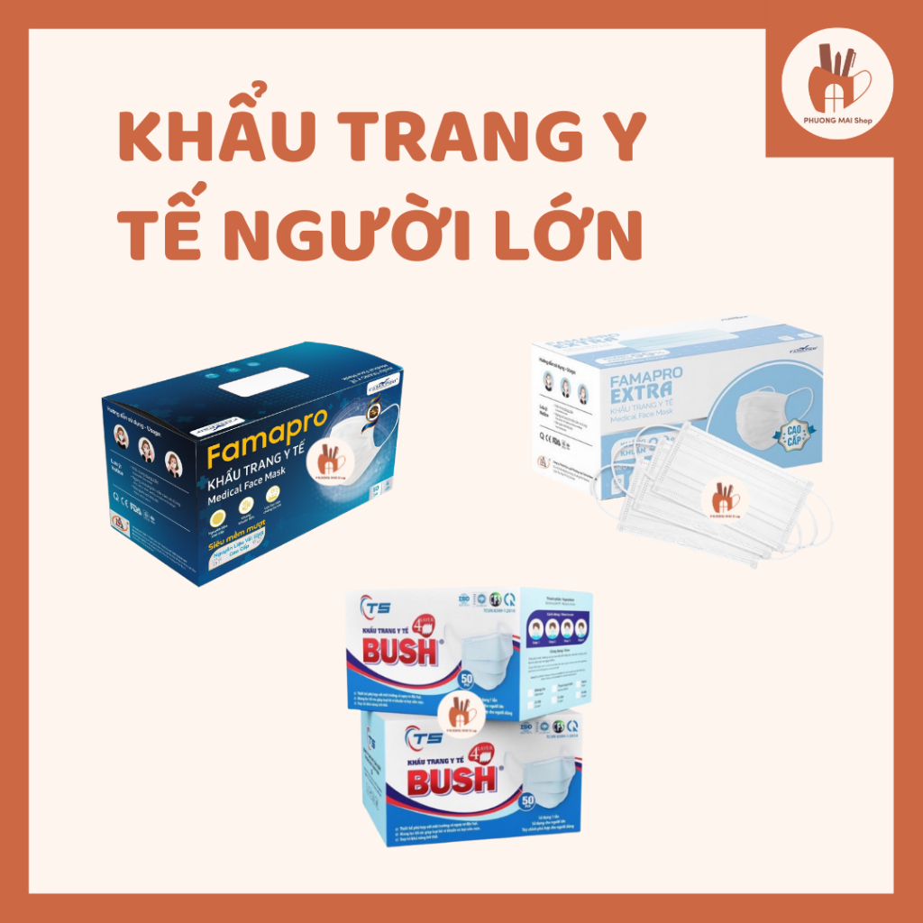 FAMAPRO/BUSH Kháng Khuẩn 4 lớp - Hộp 50 cái