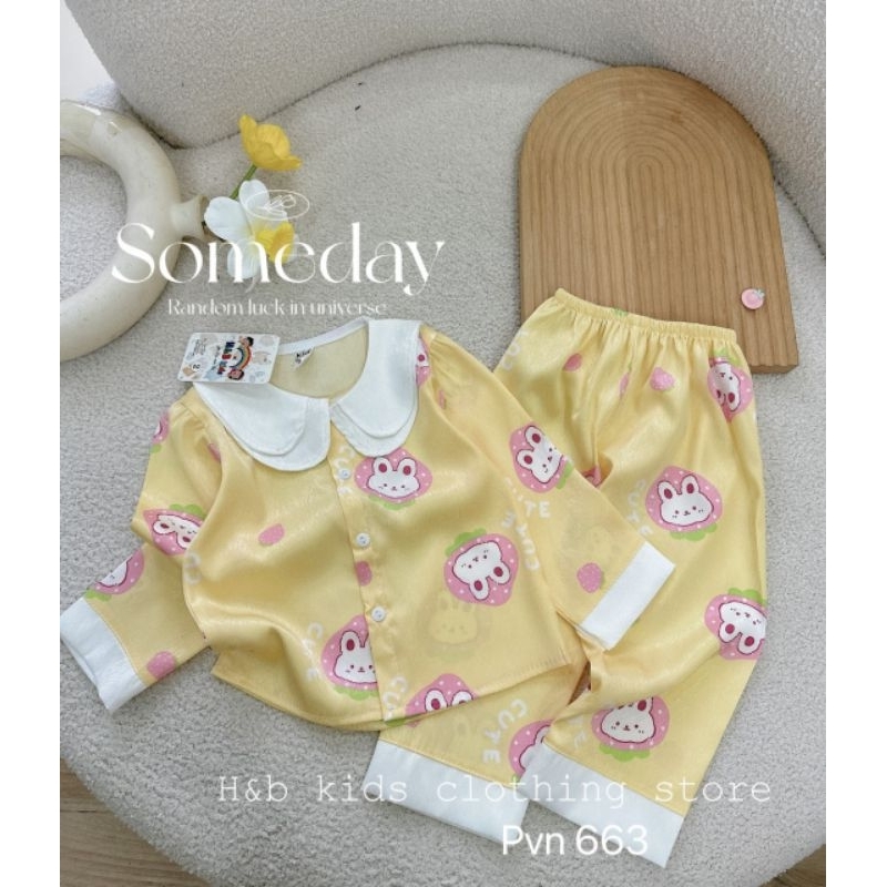 Bộ Đồ Ngủ Pizama lụa Xước Cho Bé Gái 8-26kg