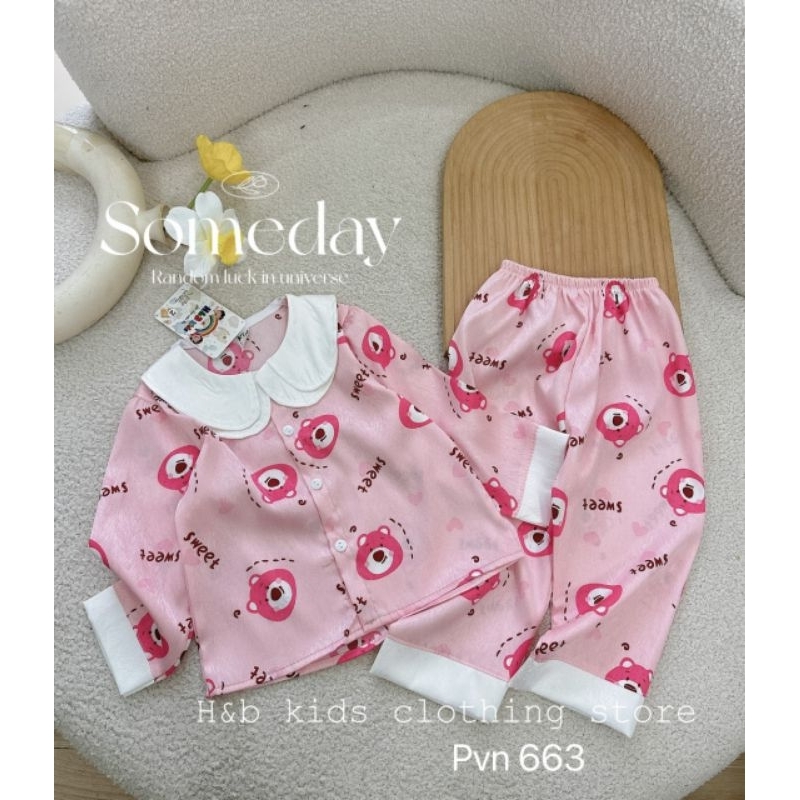 Bộ Đồ Ngủ Pizama lụa Xước Cho Bé Gái 8-26kg