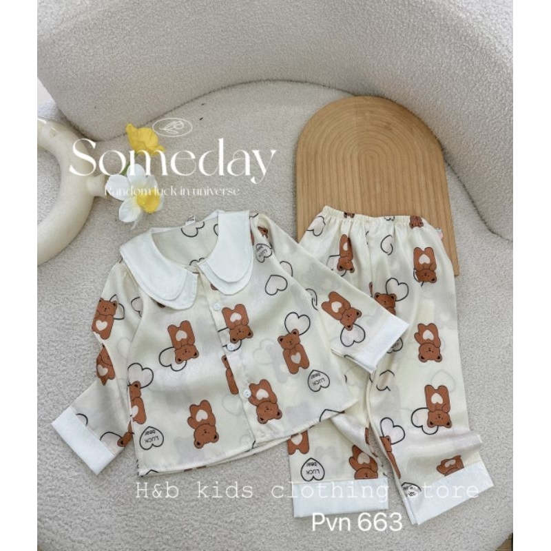 Bộ Đồ Ngủ Pizama lụa Xước Cho Bé Gái 8-26kg