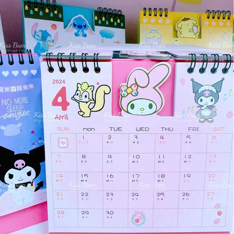 Lịch để bàn 2024 Doremon Melody HelloKitty Purin Snoppy Cinnamoroll Stitch