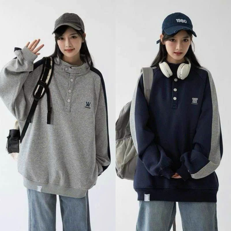 Áo Sweater chữ W unisex nỉ bông cotton dưới 75kg - áo phông dài tay dáng thụng phong cách Ulzzang