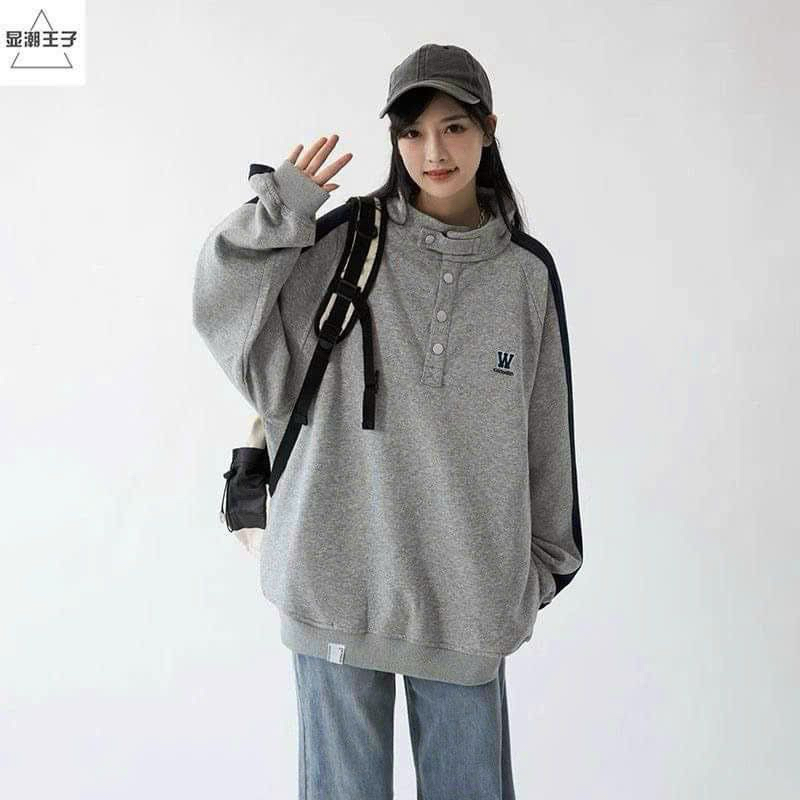 Áo Sweater chữ W unisex nỉ bông cotton dưới 75kg - áo phông dài tay dáng thụng phong cách Ulzzang