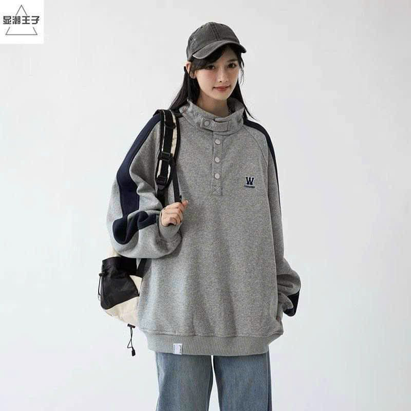 Áo Sweater chữ W unisex nỉ bông cotton dưới 75kg - áo phông dài tay dáng thụng phong cách Ulzzang