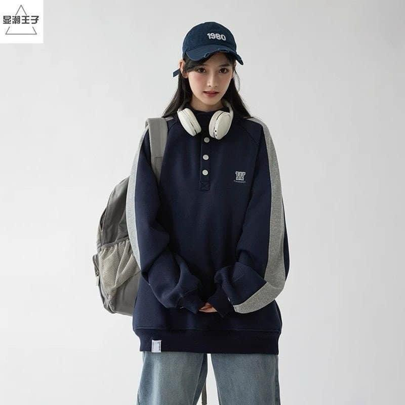 Áo Sweater chữ W unisex nỉ bông cotton dưới 75kg - áo phông dài tay dáng thụng phong cách Ulzzang