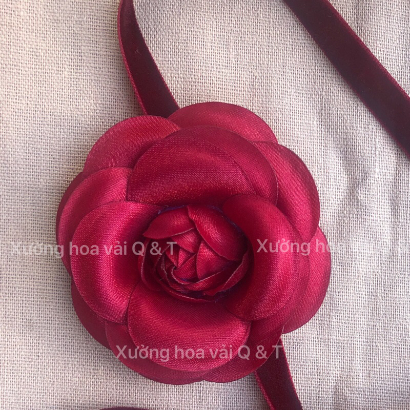 (nhiều màu) Vòng Choker Hoa Vải Dây 1m5 (Trà 7)