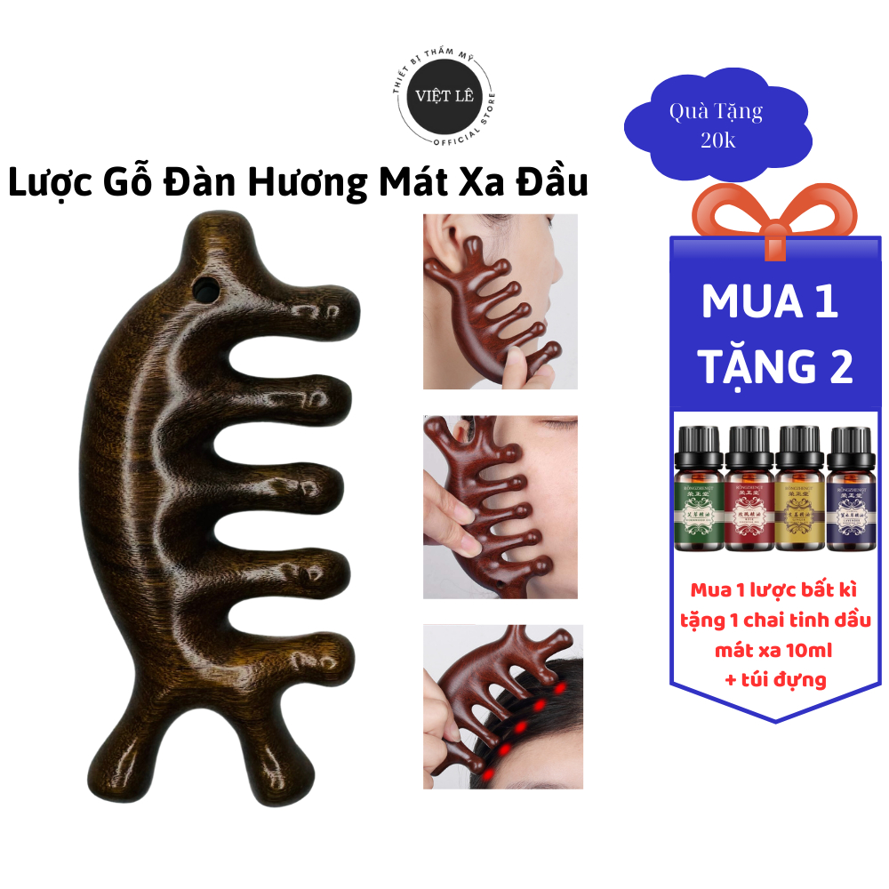 Lược Gỗ Đàn Hương Mát Xa Da Đầu Cho Nam Và Nữ - Tặng Tinh Dầu + Túi Đựng