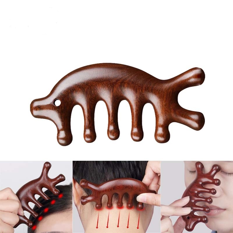 Lược Gỗ Đàn Hương Mát Xa Da Đầu Cho Nam Và Nữ - Tặng Tinh Dầu + Túi Đựng