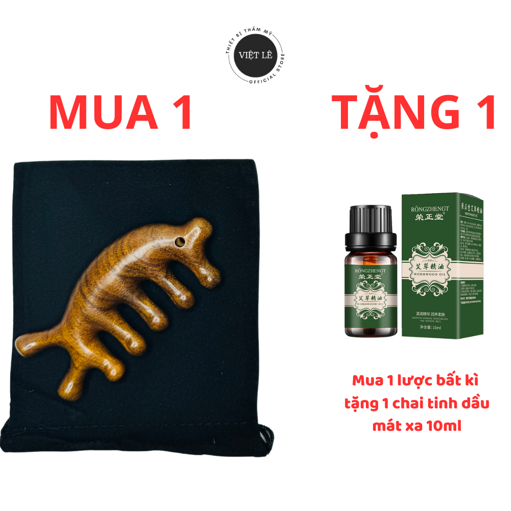 Lược Gỗ Đàn Hương Mát Xa Da Đầu Cho Nam Và Nữ - Tặng Tinh Dầu + Túi Đựng