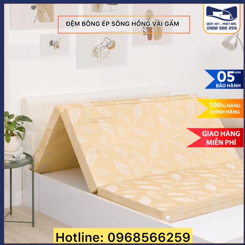 Đệm Bông ép tinh khiết sông hồng vải gấm GẤP 3 - hàng chính hãng