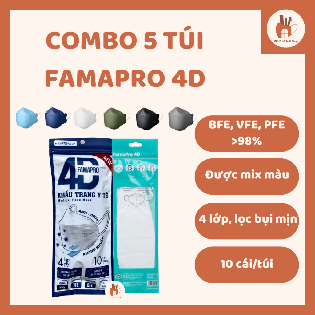 Khẩu trang y tế cao cấp kháng khuẩn 4 lớp Famapro 4D