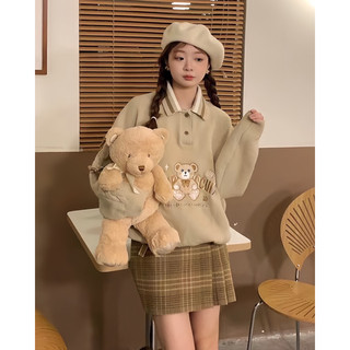 Áo len tay dài thắt nơ + gấu teddy thêu