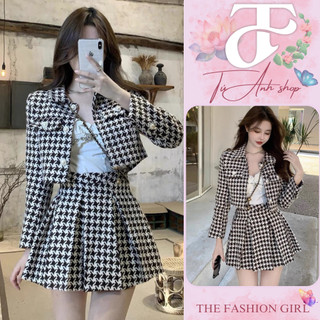  Set váy dạ nữ kẻ ziczac 2 lớp sang cảnh - Set áo khoác dạ croptop kèm chân váy xòe xếp ly phong cách hàn quốc ảnh thật 