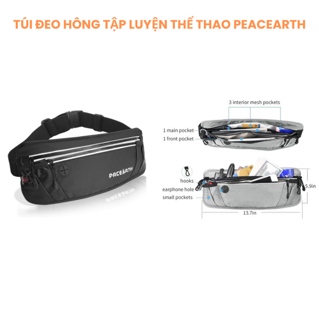 Túi Đeo Hông Chạy Bộ - Đạp Xe thương hiệu PEACEARTH 7 Ngăn | Vải Nylon chống nước