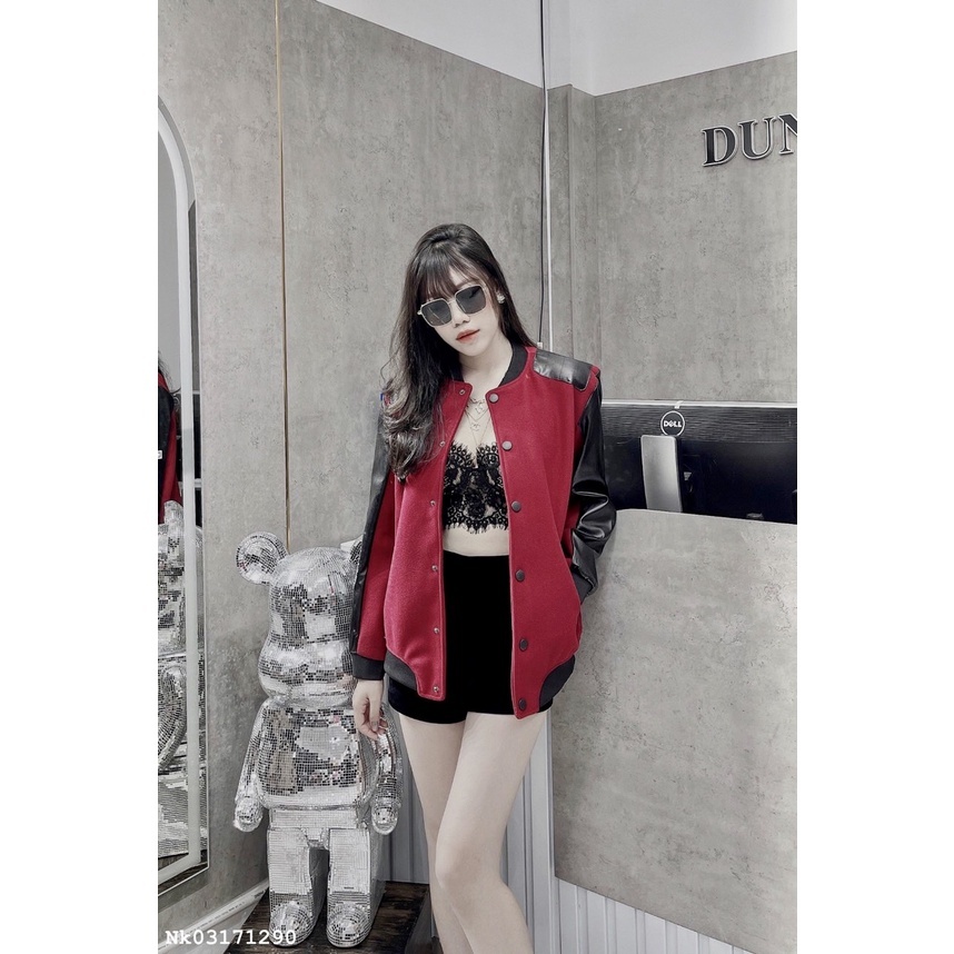 Áo khoác bomber SAINT LAURENT chính hãng-Áo bomber phối da nam nữ hot đông 2023