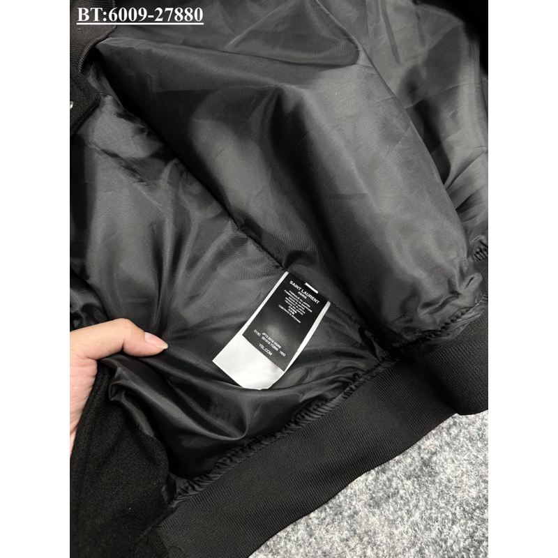 Áo khoác bomber SAINT LAURENT chính hãng-Áo bomber phối da nam nữ hot đông 2023