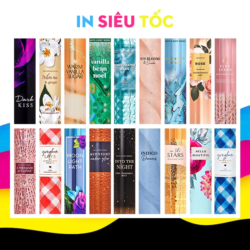 Tem dán chai chiết body mist Bath & Body Work 10ml đã cắt sẵn - Đủ tất cả các mùi