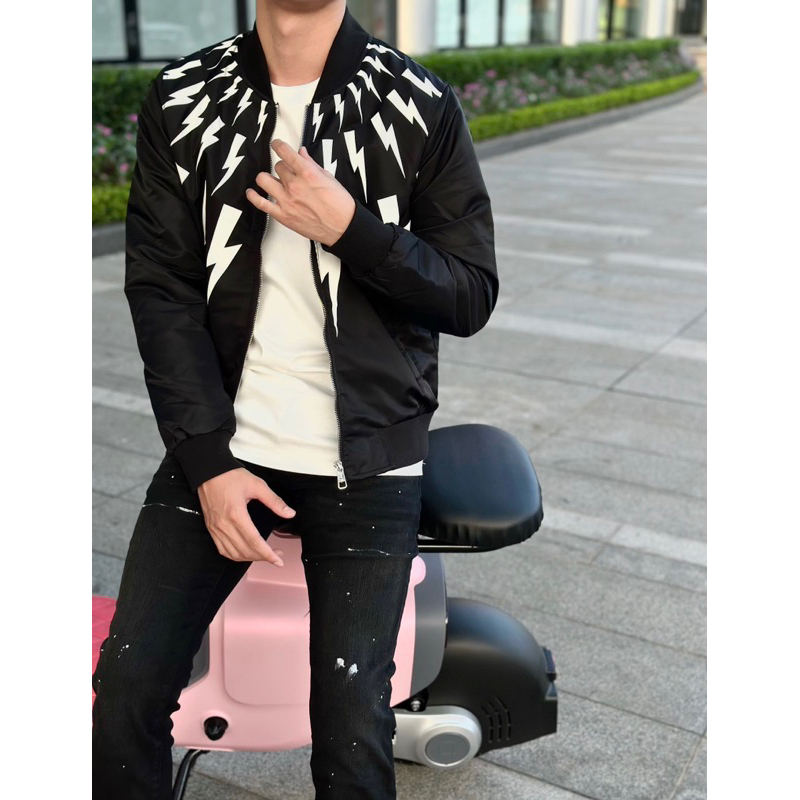 Áo khoác bomber tia sét nam nữ-áo khoác bomber jacket in hình tia sét boy phố đông 2023