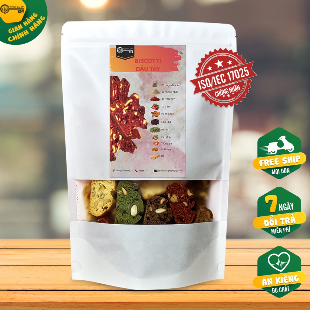 Bánh BISCOTTI Nguyên Cám Vị Dâu Healthy Key - Bánh Ăn Kiêng Không Đường Đồ Ăn Vặt Cho Mẹ Bầu, Tiểu Đường, EatClean