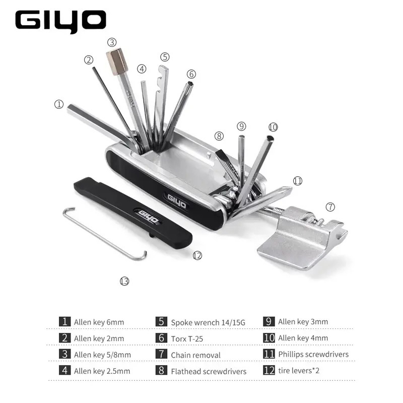 Mini tool Giyo PT 01 Giyo 12 trong 1 Bộ Dụng Cụ Sửa Chữa Xe Đạp Di Động MTB Xe Đạp Mini Lục Giác Tua Vít Lốp Cờ Lê