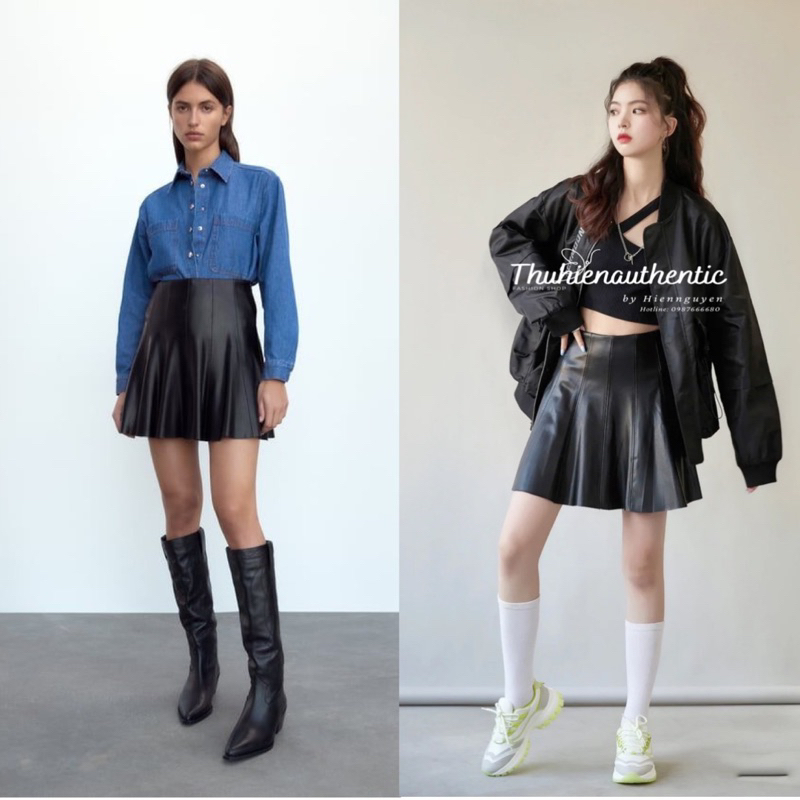 Chân váy xếp ly da màu đen mã code: 9426/961/800 ZARA chính hãng(kèm ảnh thật)
